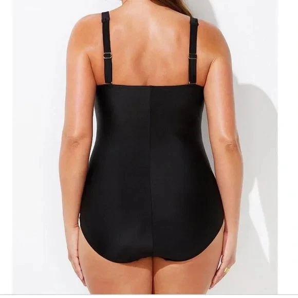 MAIÔS PARA TODOS Feminino 18 Preto Ruched Torção Frente Uma Peça Maiô Praia - Imagem 2 de 4