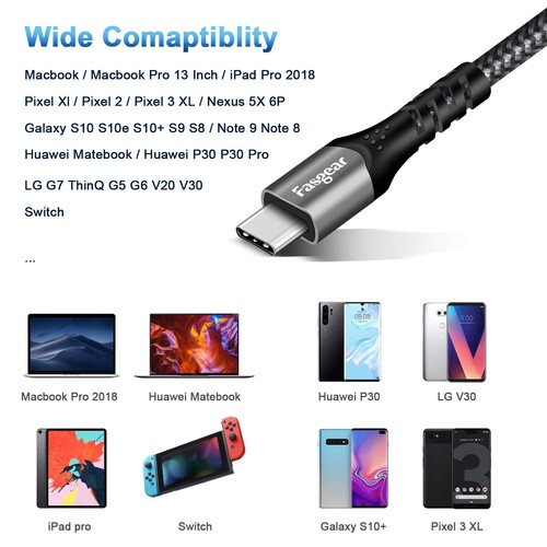 10ft USB C to USB C Charging and Data Cable - 100W, 10Gbps, Braided Design - Picture 8 of 13