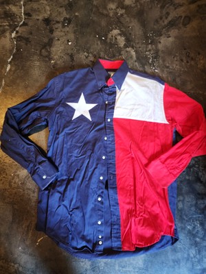 Vtg Mens Button Up Texas Flag Shirt Texas Cotton Size Medium Western Shirt (4)