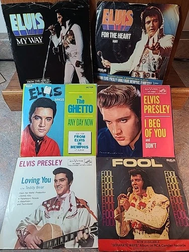 Elvis Presley Record LP Lot of 6 RCA 45 W/Picture Sleeves ACCEPTABLE FOR CRAFTS