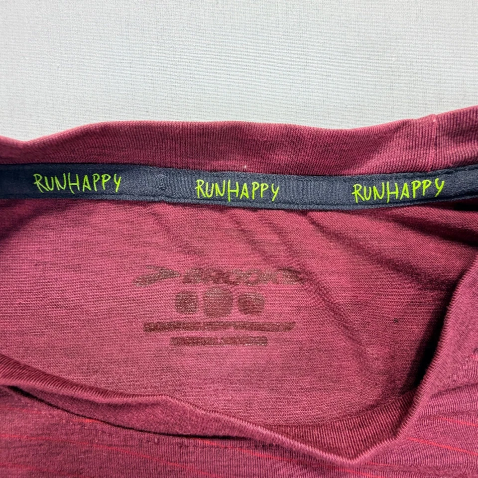 Brooks Men Red Heathered Short Sleeve Running Shirt "Run Happy" Activewear - Image 3 of 4
