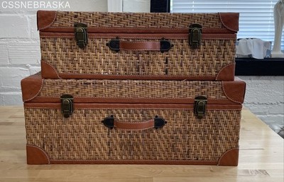 Cumberland Design Group Woven Rattan Storage Trunk Suitcase Set 2 Piece Nesting