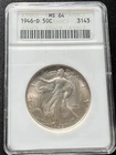 1946 D WALKING LIBERTY HALF DOLLAR certified ANACS MS64 Old Soapbox Holder!