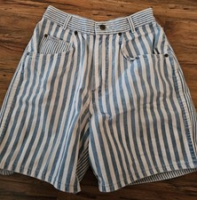 Vintage Collectible 1980's Mom High Waist Blue Stripe Chic Denim Jean Shorts 11