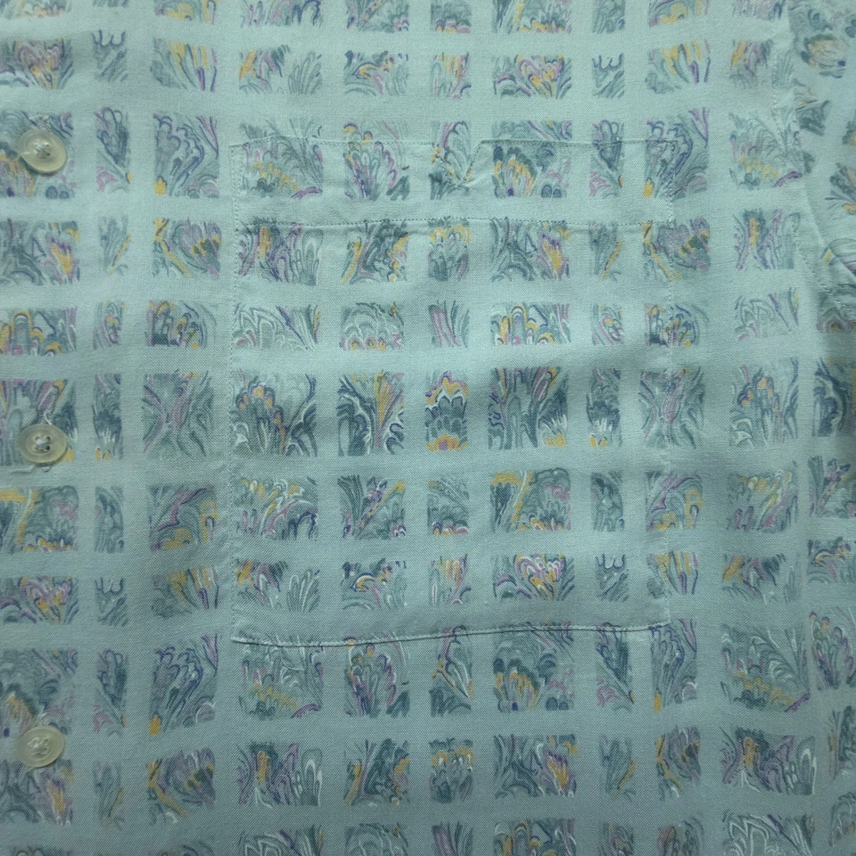 VTG Reunion Men Shirt Small Light Blue Floral Check Pure Rayon 80s Dance Club S - Image 2 of 4