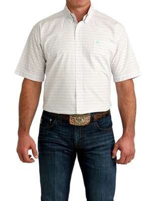 Cinch Western Shirt Mens S/S Grid Plaid Button White MTW1111510