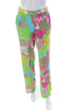 Lilly Pulitzer Womens Cotton Pocketed Floral Wide Legged Pants Multicolor Size S