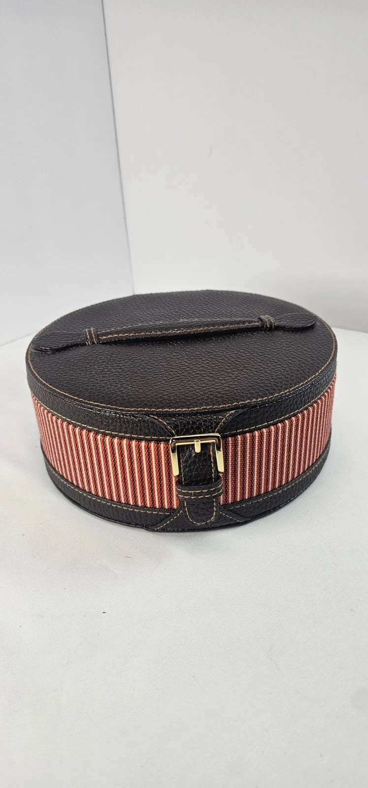 Estee Lauder Round Faux Leather Train Case Makeup Cosmetic Travel Case Stripe