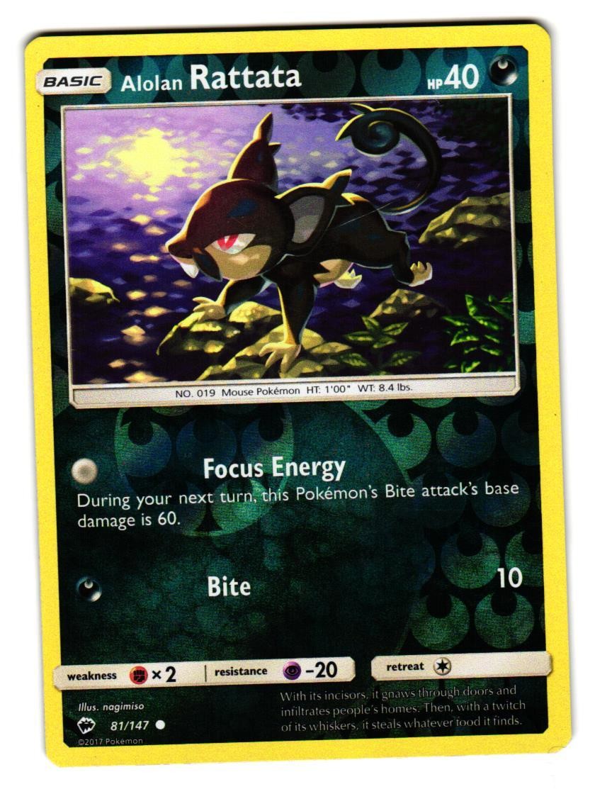 Alolan Rattata 81/147 Common Burning Shadows Pokemon Reverse Holo Near Mint