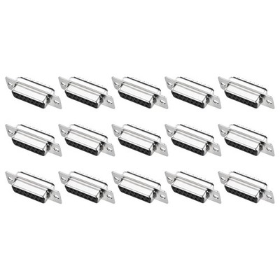 D-sub Connector DB15 Female 2 Row 15 Hole D-Sub Solder Connector 15Pcs, Black