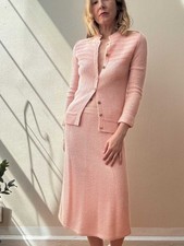 Vintage 1980s St. John for Saks Fifth Avenue Pink Knit Skirt Sweater Suit