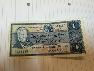 British Linen Bank £1 One Pound Bank Note Y/4 318135 29TH FEBRUARY 1968