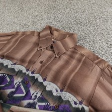 VTG Panhandle Slim Shirt Mens M Brown Green Aztec Western Button Up Cowboy 90s