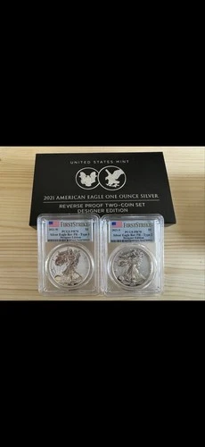 U.S. Mint 2021 American Eagle Reverse Proof Two-Coin Set 2 oz Silver PCGS PR70