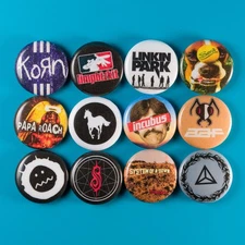 Nu Metal 1" Button Pins Set of 12 | Limp Bizkit Papa Roach Korn Badge Collection