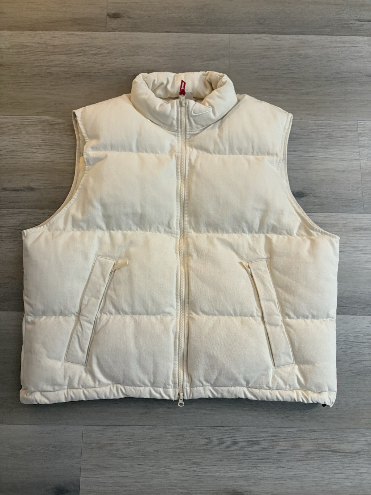 Supreme Nike Denim Puffer Vest SS24 Natural Size Large Work Jacket Varsity image 3
