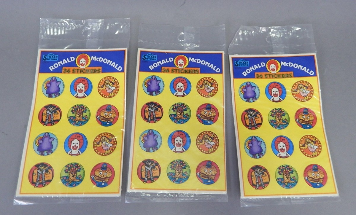 3x 36 Ronald McDonalds New Vintage 1983 Stickers Lot Sticker Store