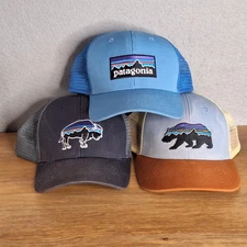 Patagonia Set of 3 Fitz Roy Trucker Hat Cap Mesh Snapback Bison Bear Blue