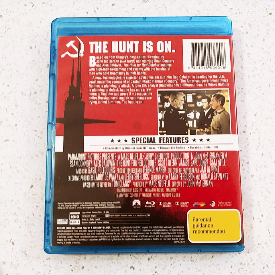 The Hunt for Red October (Bluray Region B, 1990) Sean Connery Scott Glenn - image 2 of 4