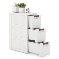 3-Drawer Narrow Rolling Storage Cabinet with Pull Handles Built-in Wheels