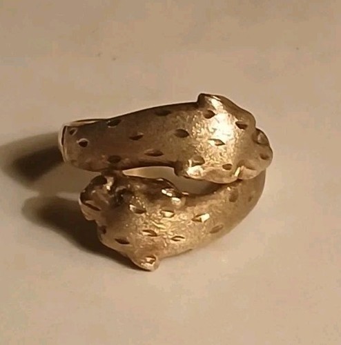 Vintage Itaor Gold Over Sterling Cheetah Leopard Panther Bypass Ring Sz 8.25 - Picture 2 of 8