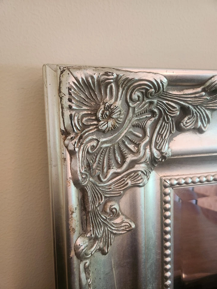mirror with silver colored metal frame for home wall decor. 36x24r - Image 4 of 4