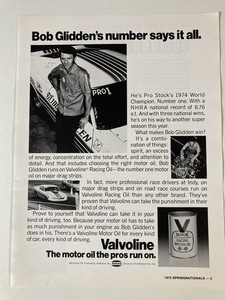 1976 Valvoline Racing Motor Oil Print Ad Bob Glidden