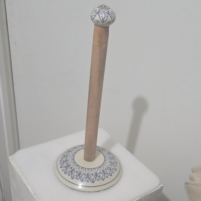 Tunis Freestanding Ceramic and Wood Paper Towel Holder Countertop - Ceramic N...