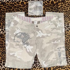 DA-NANG Y2K Camo Cargos White Grey Beige Pants Studded Bling Japan Vintage Sz 34
