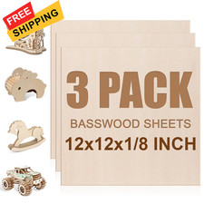 3 Pack Basswood Sheets 1/8"x12"x12", 3mm for 12x12in, 3P 