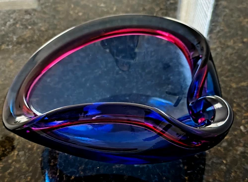 MCM MURANO FLAVIO POLI SOMMERSO ASHTRAY / DISH BLUE/PINK