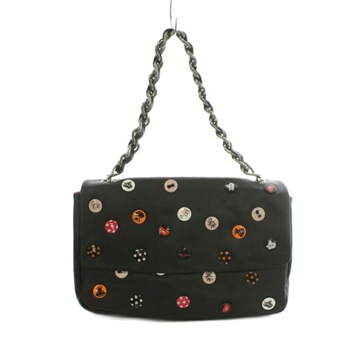 RED Valentino Shoulder Bag Leather Black Multicolor Badge Chain Strap Japan