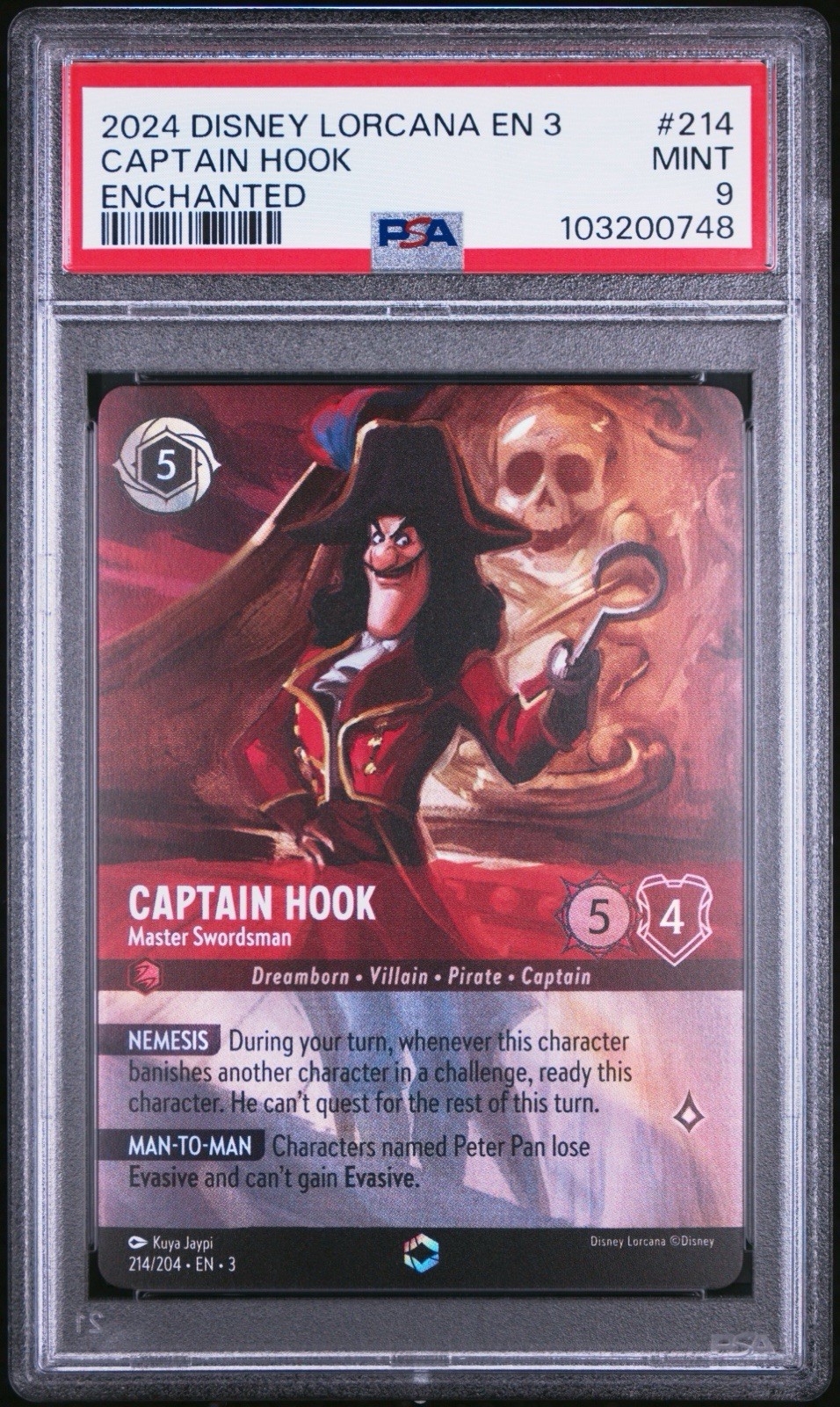 2024 Disney Lorcana EN 3 Enchanted #214 Captain Hook PSA 9 MINT