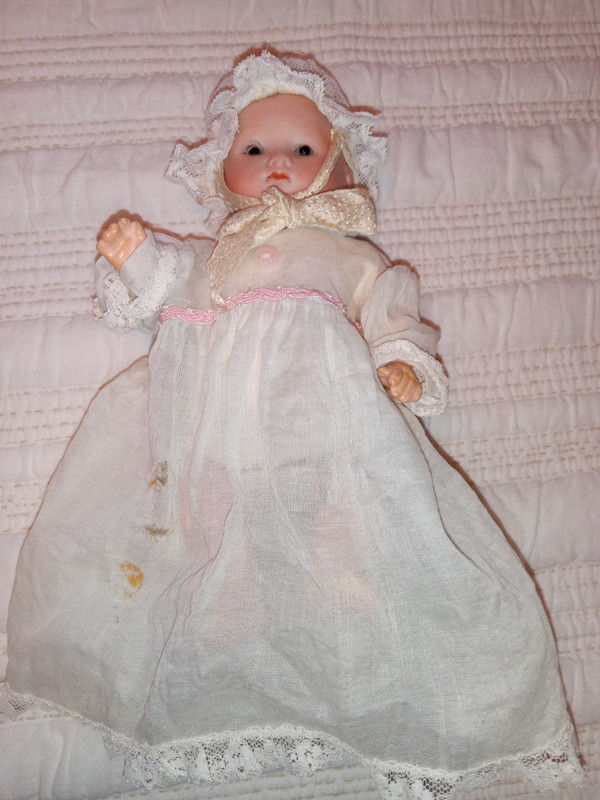 antique all bisque doll with brown open eyes dated 1924 Germany 