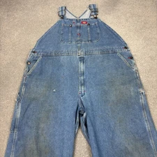 Dickies Dungarees Adult 48x30 Blue Overalls Denim Bib Workwear Carpenter Mens