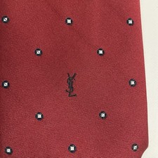 VTG Yves Saint Laurent Men's Tie Red Burgundy YSL Logo Square Dots Designer