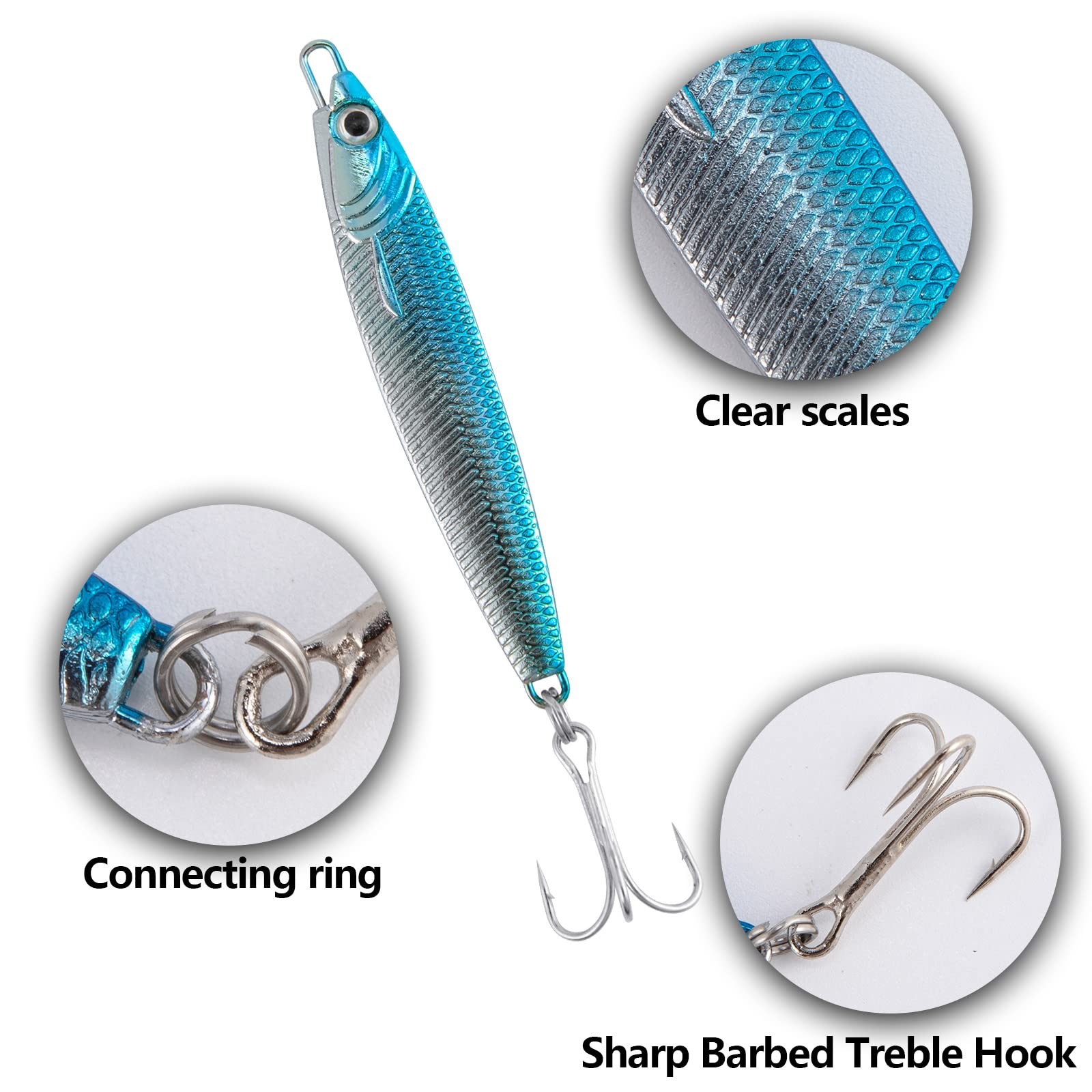 Dr.Fish 1oz Fishing Jigs Saltwater Lure Casting Metal Spoon Diamond Design Blue