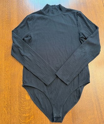 Gap Long Sleeve Ribbed Mock Neck Bodysuit in True Black