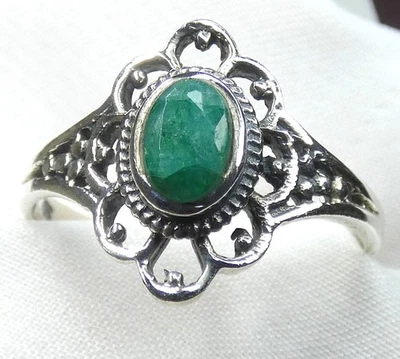 💚 Smaragd Ring 925 Silber Gr. 59 (18,8) ) 💚filigran & vintage UNIKAT 💚 - Bild 1 von 4