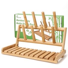 Bamboo Baby Bottle Drying Rack, Space Saving Countertop Bottle Holder Portabl...