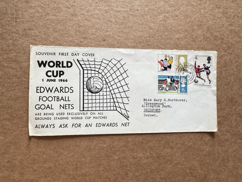 Great Britain 1966 FDC +World Cup#SG693-95 +Edwards Football Goal Nets Cachet+RR