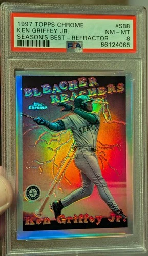 1997 Topps Chrome Seasons Best Refractor Bleacher Reachers Ken Griffey Jr PSA 8