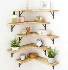 Fixwal Floating Shelves for Wall, Rustic Wood Wall Mounted Corner Shelf for Bath