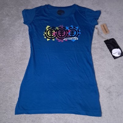 Vintage Y2K Element Skateboard T-shirt Girls Medium Blue Spellout Logo Organic