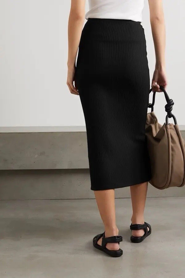 Reformation Alberta Midi Skirt Black Straight Pencil Ribbed Size XS Buttons image 5