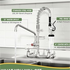 TOLSUNY Commercial Pre-Rinse Kitchen Faucet 8 in Center 2-Hole Deck Mount 12"