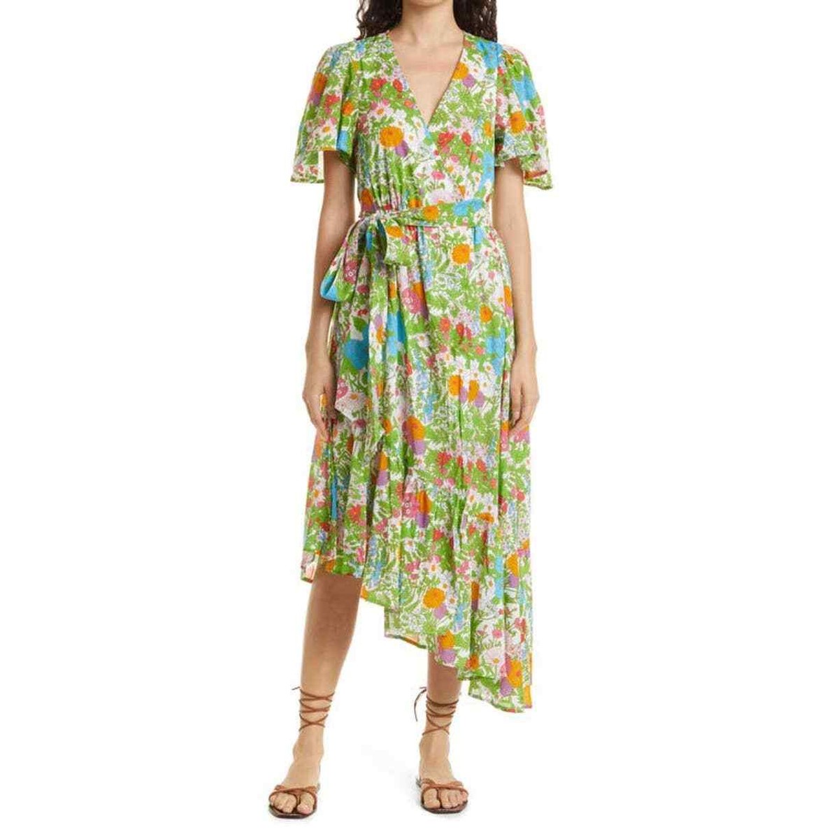knee length dresses for ladies Bohemian Floral Chiffon Midi Dress main image 1