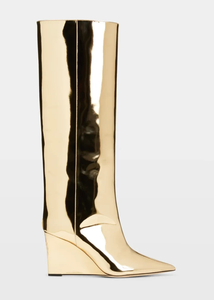 Jimmy Choo Womens Blake KB 110 Liquid Metal Gold Wedge Tall Jimmy Choo Womens Blake KB 110 Liquid Metal Gold Wedge Tall