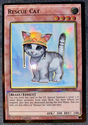 Yu-Gi-Oh! Rescue cat 1st Ed. Premium Gold Rare! MGED-EN006 NearMint/Mint!