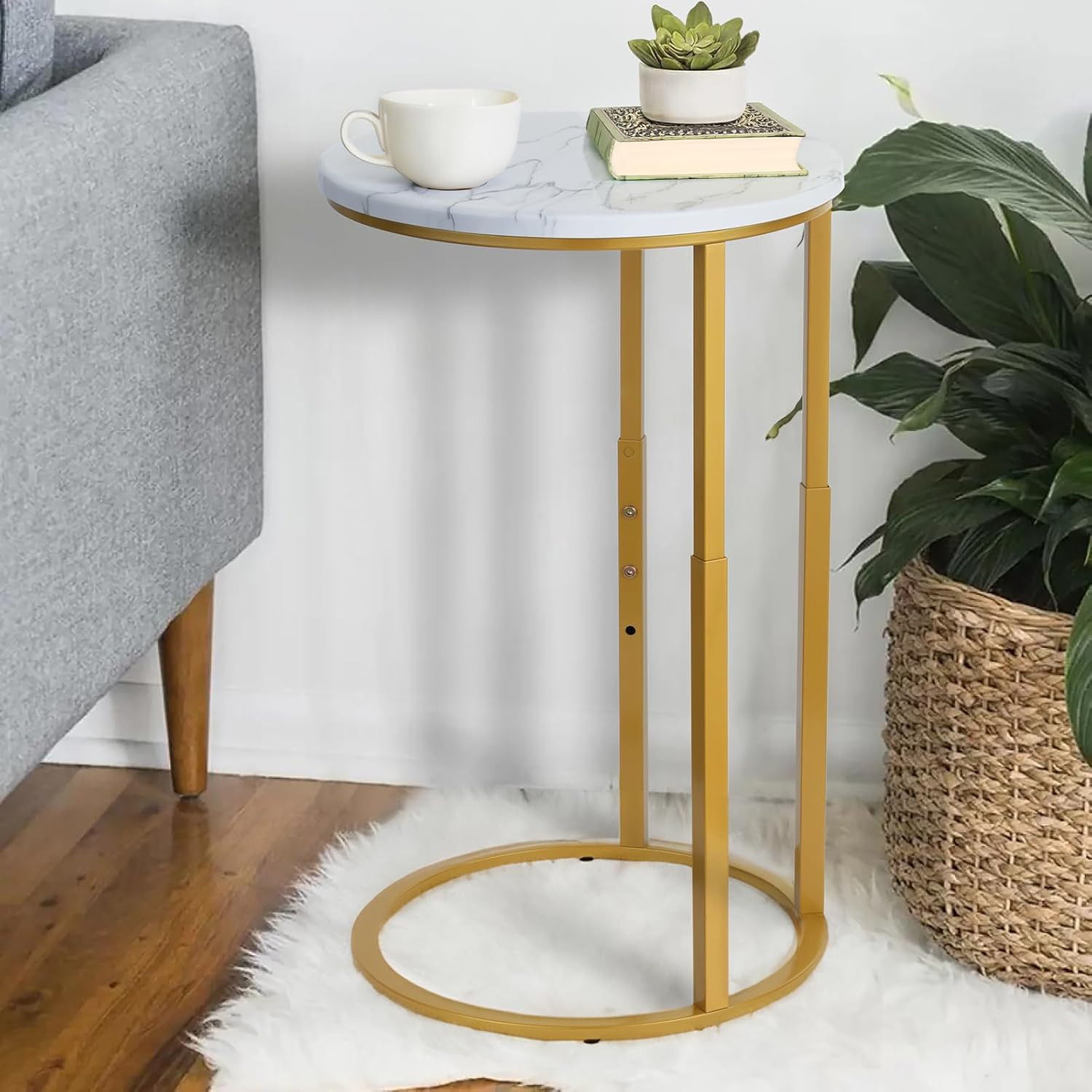 Gold C-Shaped End Table - Stylish Snack Table for Small Spaces & Easy Assembly